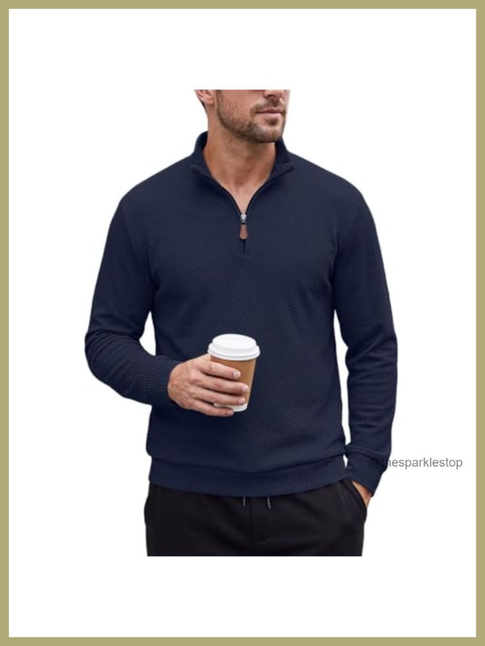 Men's Quarter Zip Textured Pullover Sweatshirt Ribbed Casual